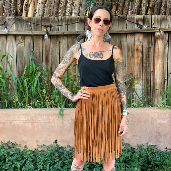 Cedars Vintage 1980s Leather Fringe Skirt Boho Southwestern Style XS/S - Picture 9 of 10